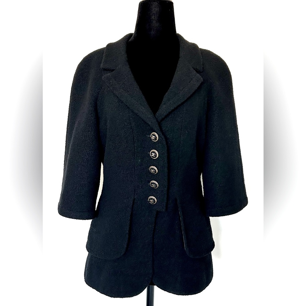 CHANEL Black Wool Crepe Jacket with 3/4 Sleeves - 40 FR
